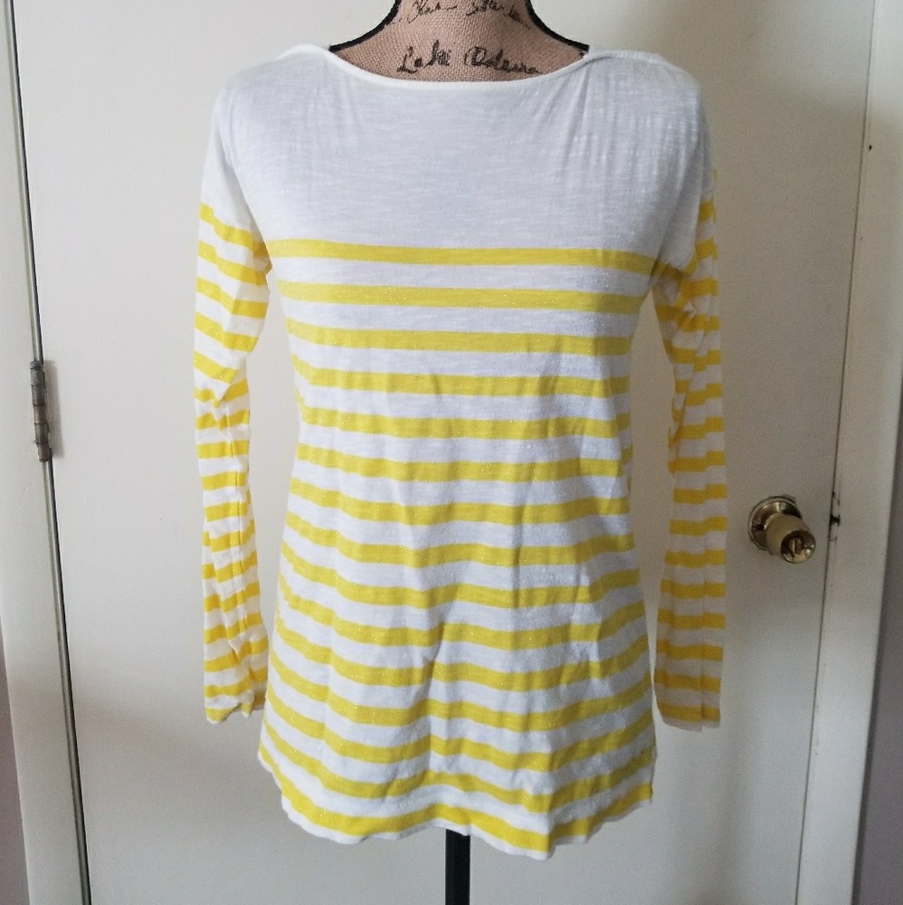 Ann Taylor Loft Sparkley yellow stripe top